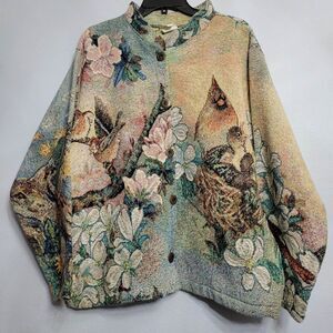 Vintage Sugar Street Weaver Tapestry Jacket Art Cardinal Floral Lena Liu Large